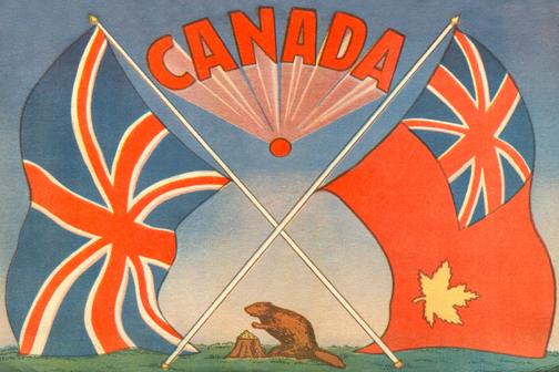 CCT0121 - The official Canadian Ensign Flag with the British Union Jack flag...and a beaver. c1934. / L'indicateur Canadien officiel d'insigne avec l'indicateur britannique d'Union Jack… et un castor. c1934.